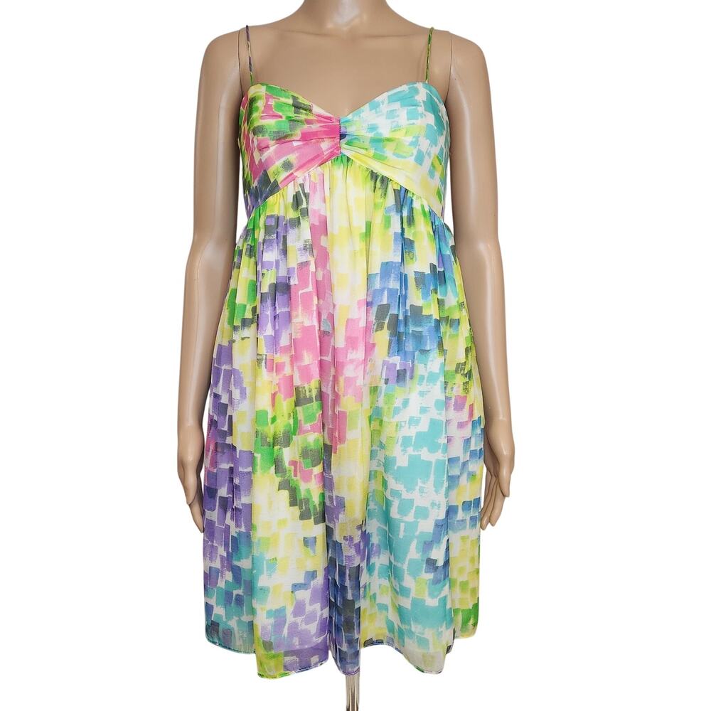 Milly of New York Womens Multicolor Silk Watercolor Babydoll Mini Dress-Size 4